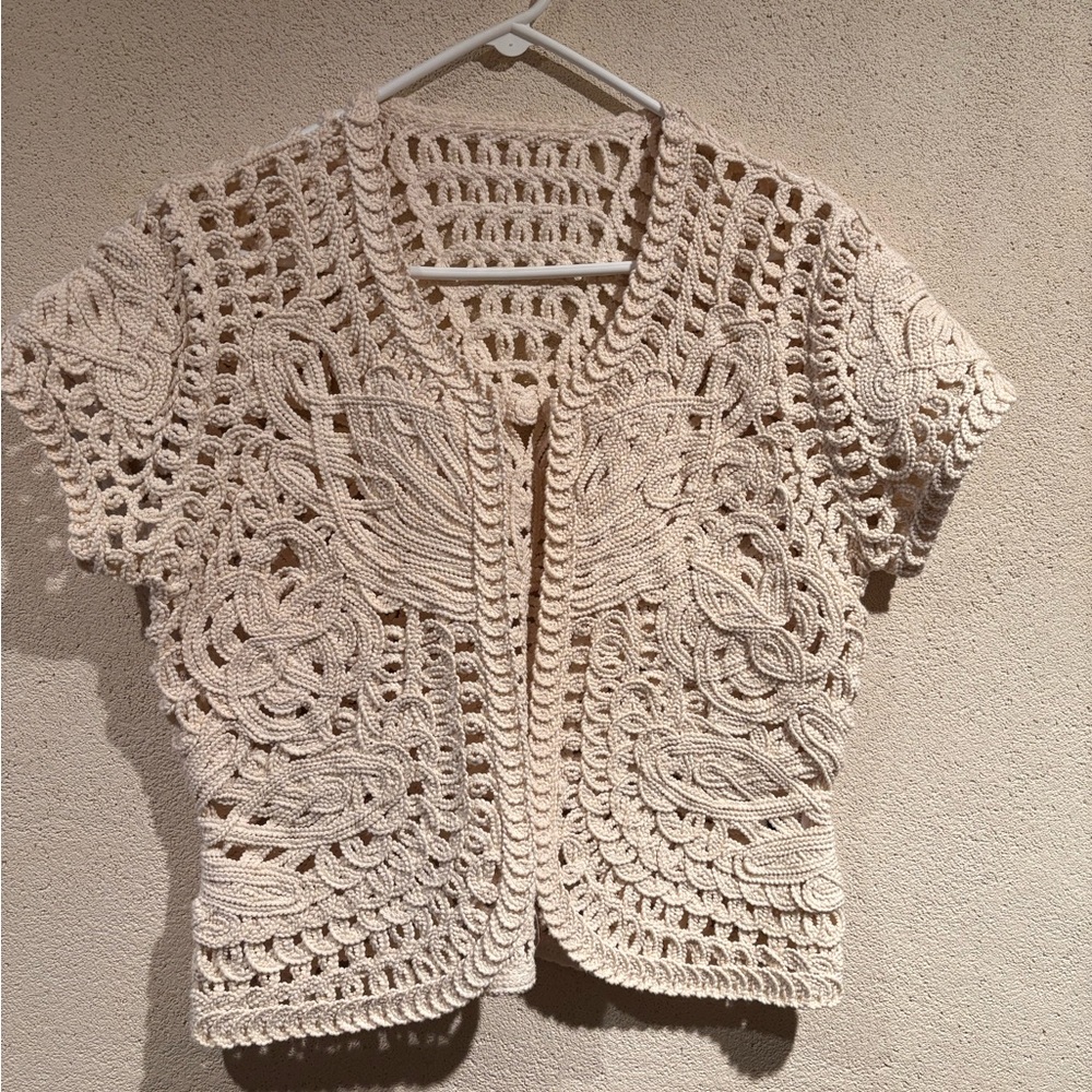 Boho Cream Crochet Sweater